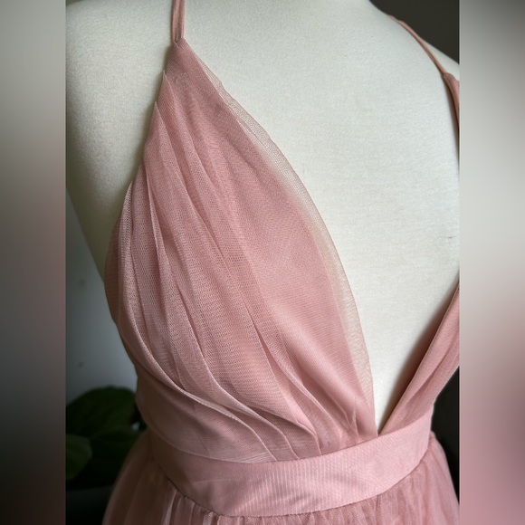 Baby Pink Gown with high side slits + tulle overlay - Picture 3 of 6